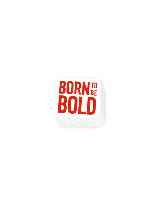 FAXE Beer cutout sticker with BORN TO BE BOLD tagline in red letters
